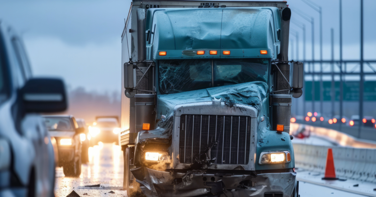 Damaged semi-truck on the roadside illustrating the financial and operational risks of transportation insurance gaps.